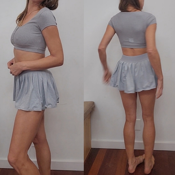 SET: Alo tenniscore Skirt SET: gray blissful Henley top + skirt skort s - Picture 2 of 6
